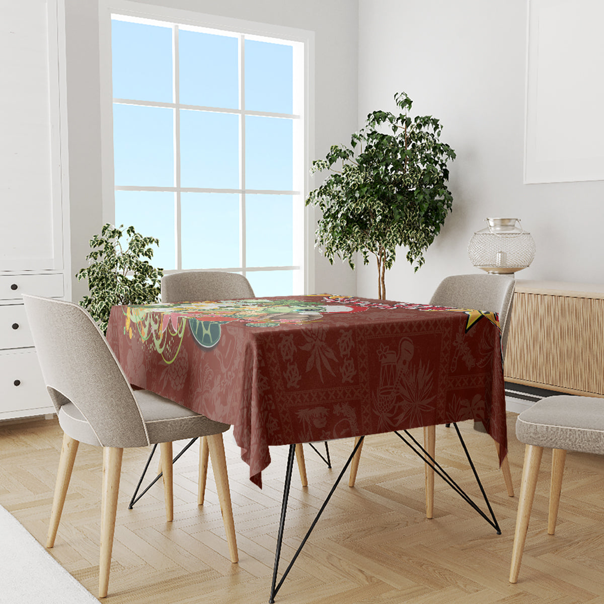 Hawaii Honu Mele Kalikimaka Tablecloth Santa Tropical Flower Aloha Summer Red Version LT03 - Polynesian Pride