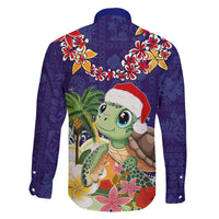 Hawaii Honu Mele Kalikimaka Family Matching Mermaid Dress and Hawaiian Shirt Santa Tropical Flower Aloha Summer Blue Version LT03 - Polynesian Pride