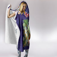 Hawaii Honu Mele Kalikimaka Hooded Blanket Santa Tropical Flower Aloha Summer Blue Version LT03 - Polynesian Pride