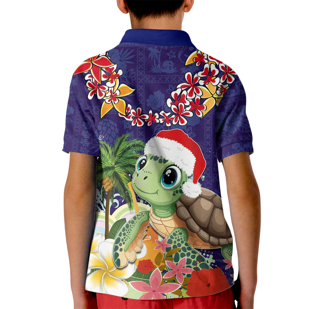 Hawaii Honu Mele Kalikimaka Kid Polo Shirt Santa Tropical Flower Aloha Summer Blue Version LT03 - Polynesian Pride