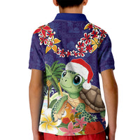 Hawaii Honu Mele Kalikimaka Kid Polo Shirt Santa Tropical Flower Aloha Summer Blue Version LT03 - Polynesian Pride