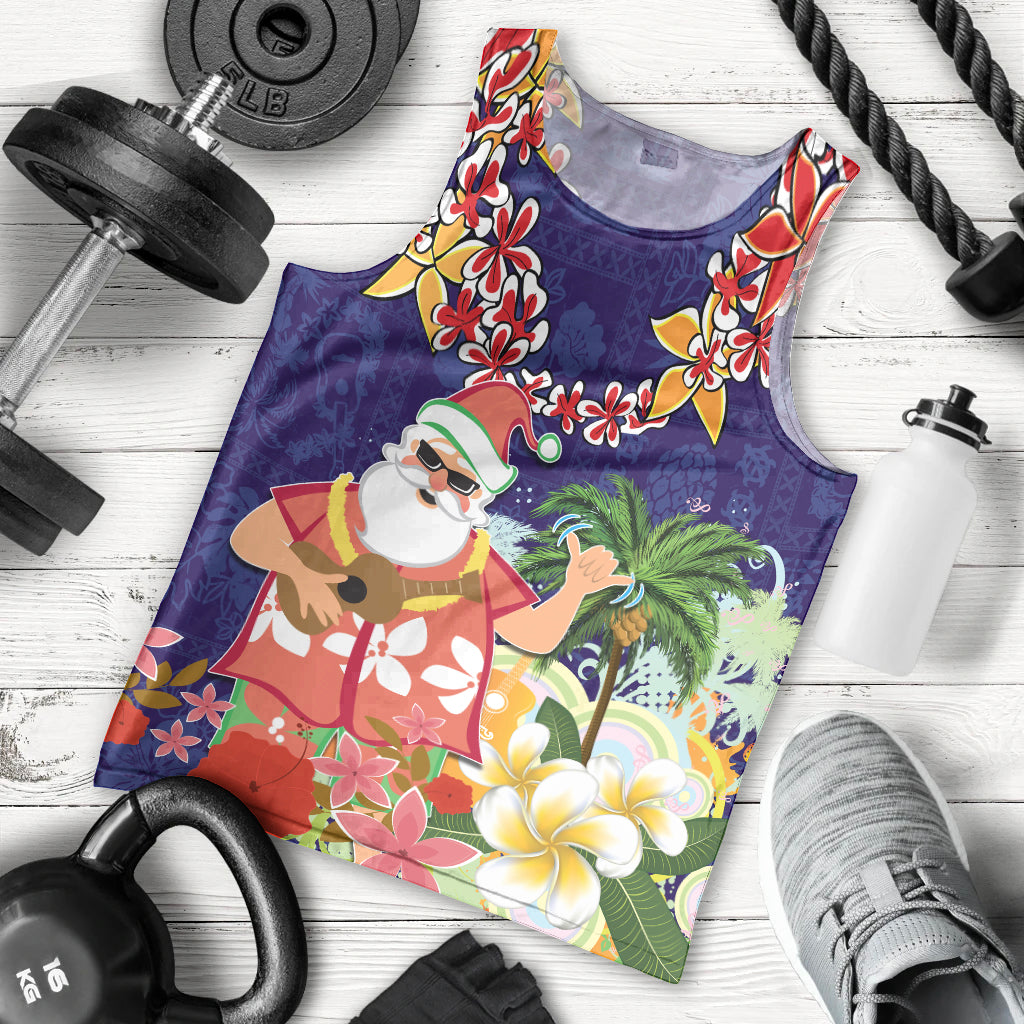 Hawaii Honu Mele Kalikimaka Men Tank Top Santa Tropical Flower Aloha Summer Blue Version LT03 - Polynesian Pride