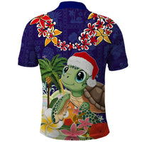 Hawaii Honu Mele Kalikimaka Polo Shirt Santa Tropical Flower Aloha Summer Blue Version LT03 - Polynesian Pride