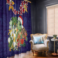 Hawaii Honu Mele Kalikimaka Window Curtain Santa Tropical Flower Aloha Summer Blue Version LT03 - Polynesian Pride