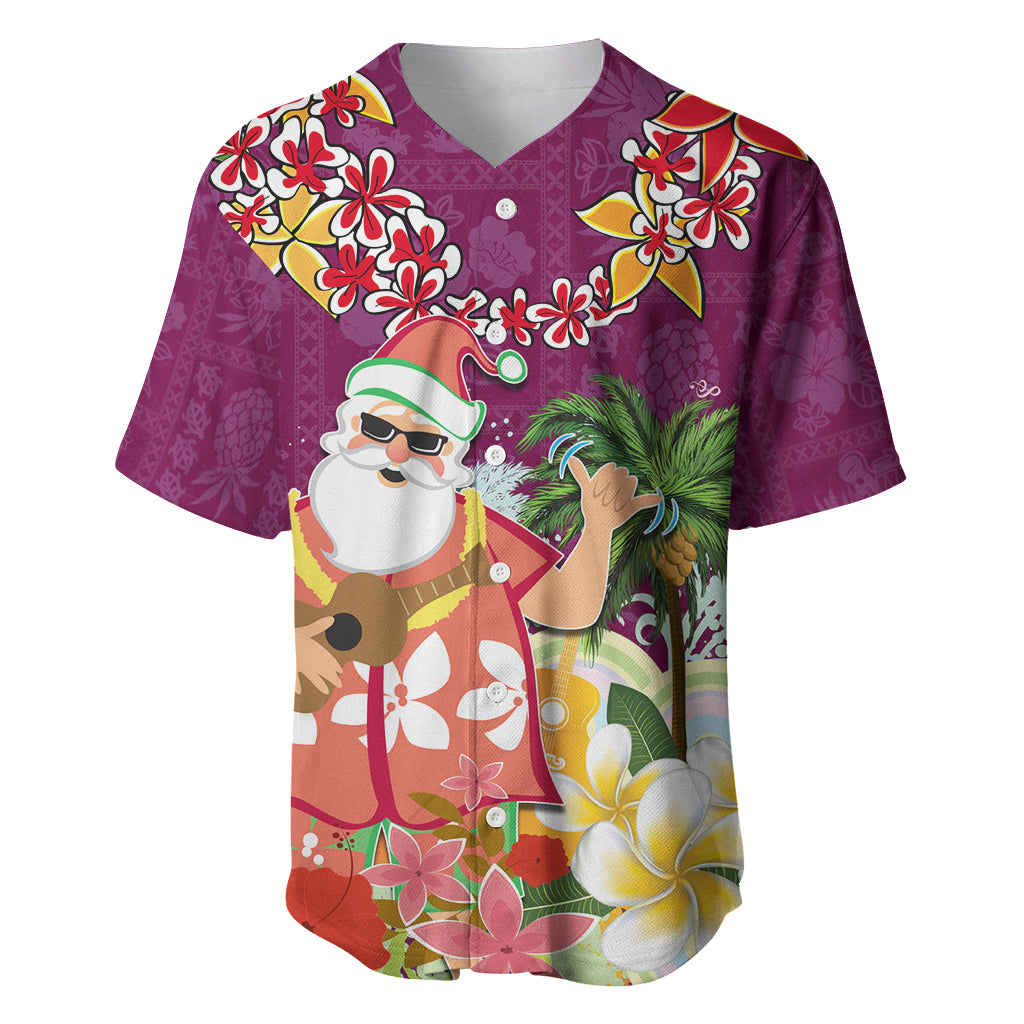Hawaii Honu Mele Kalikimaka Baseball Jersey Santa Tropical Flower Aloha Summer Pink Version LT03 Pink - Polynesian Pride