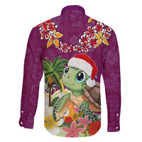 Hawaii Honu Mele Kalikimaka Family Matching Off Shoulder Short Dress and Hawaiian Shirt Santa Tropical Flower Aloha Summer Pink Version LT03 - Polynesian Pride