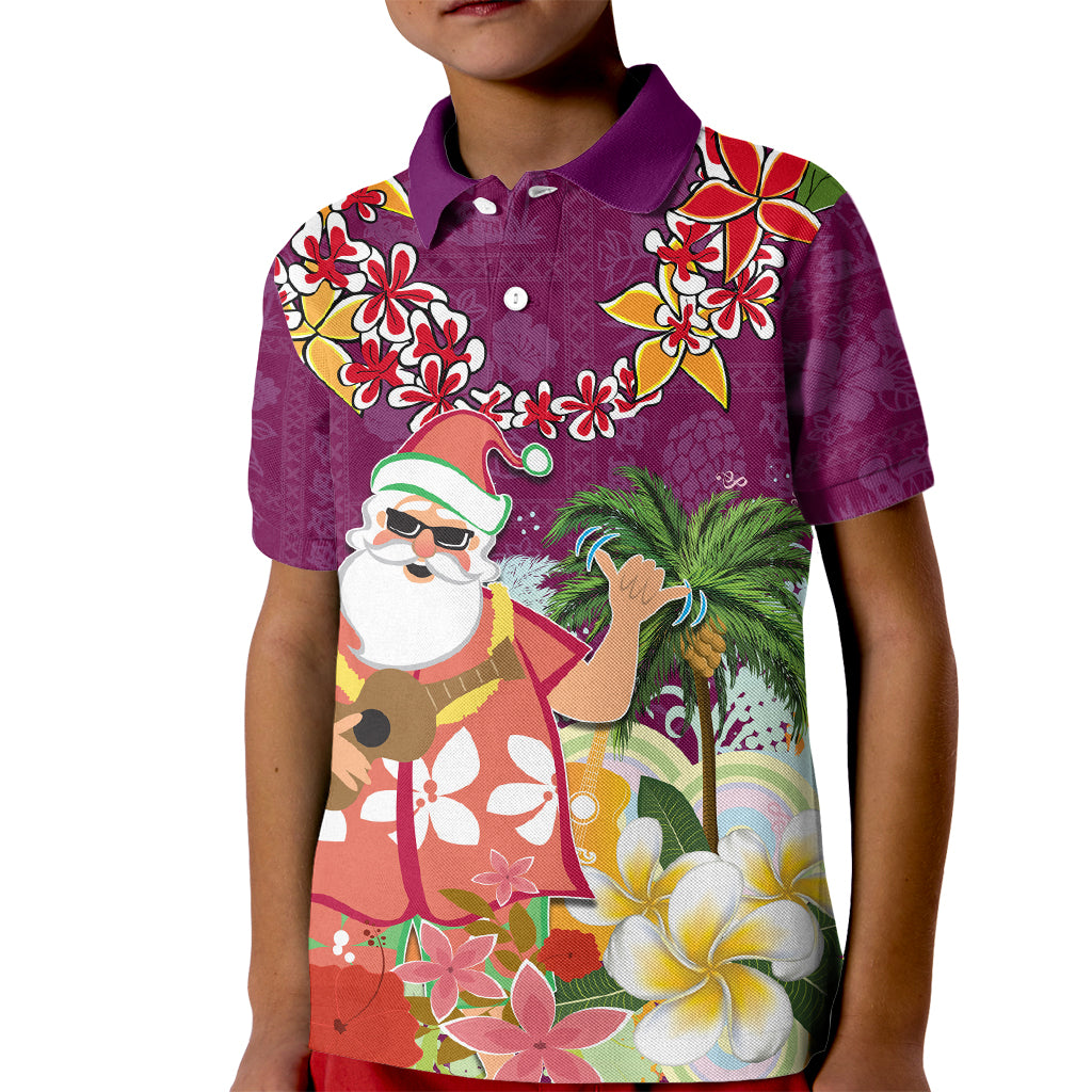 Hawaii Honu Mele Kalikimaka Kid Polo Shirt Santa Tropical Flower Aloha Summer Pink Version LT03 Kid Pink - Polynesian Pride