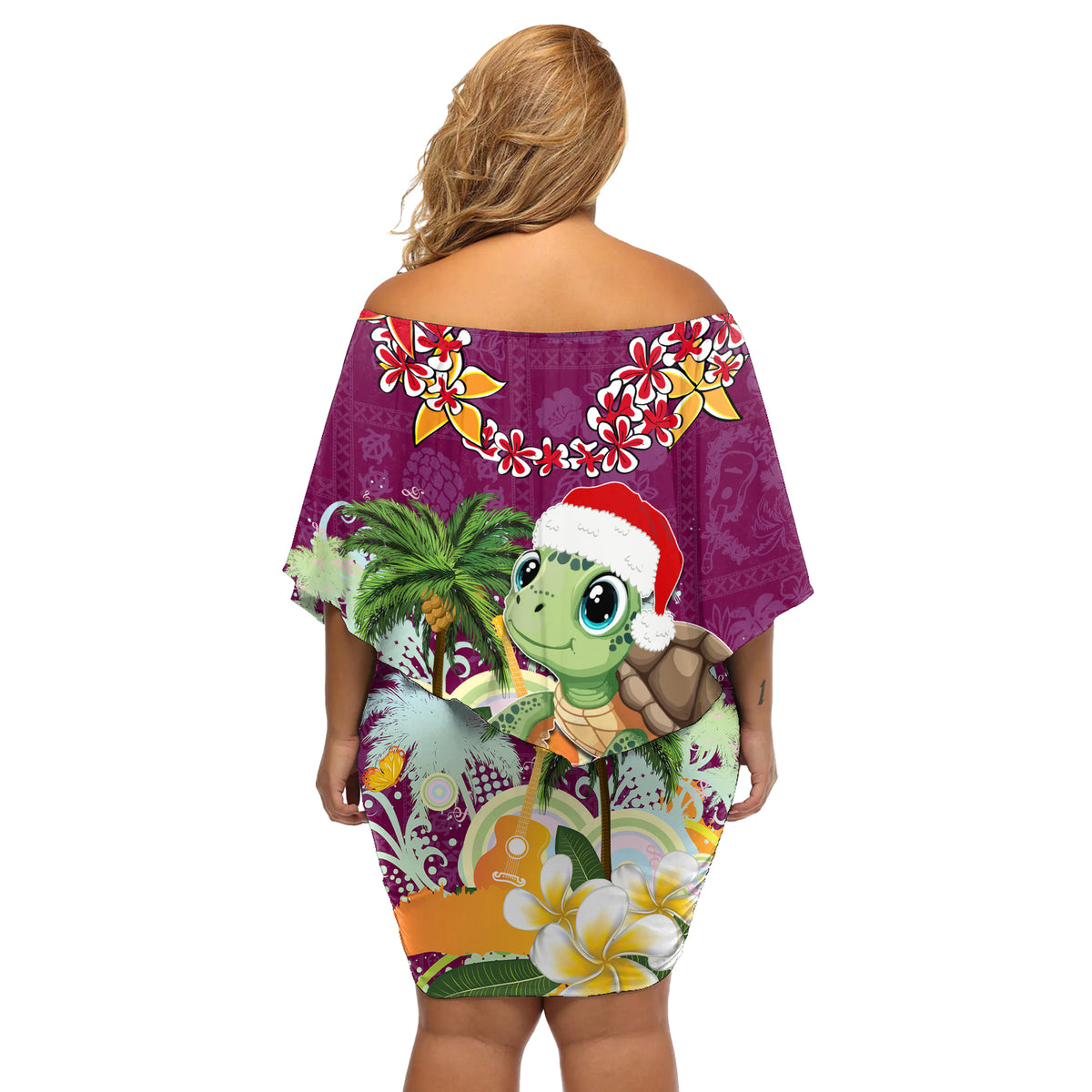 Hawaii Honu Mele Kalikimaka Off Shoulder Short Dress Santa Tropical Flower Aloha Summer Pink Version LT03 - Polynesian Pride