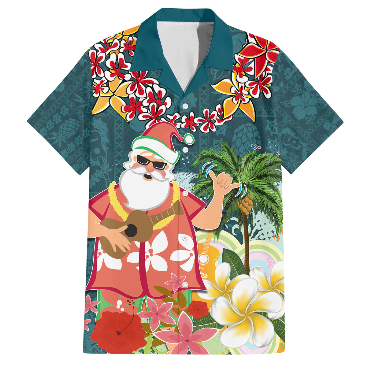 Hawaii Honu Mele Kalikimaka Family Matching Summer Maxi Dress and Hawaiian Shirt Santa Tropical Flower Aloha Summer Turquoise Version LT03 Dad's Shirt - Short Sleeve Turquoise - Polynesian Pride