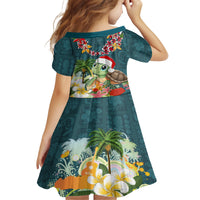 Hawaii Honu Mele Kalikimaka Family Matching Tank Maxi Dress and Hawaiian Shirt Santa Tropical Flower Aloha Summer Turquoise Version LT03 - Polynesian Pride