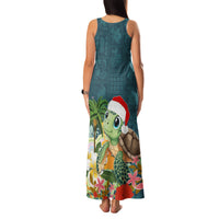 Hawaii Honu Mele Kalikimaka Family Matching Tank Maxi Dress and Hawaiian Shirt Santa Tropical Flower Aloha Summer Turquoise Version LT03 - Polynesian Pride