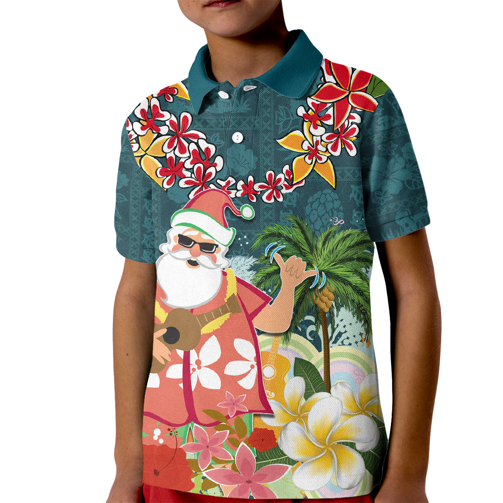 Hawaii Honu Mele Kalikimaka Kid Polo Shirt Santa Tropical Flower Aloha Summer Turquoise Version LT03 Kid Turquoise - Polynesian Pride