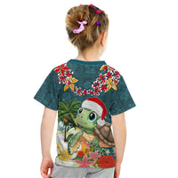 Hawaii Honu Mele Kalikimaka Kid T Shirt Santa Tropical Flower Aloha Summer Turquoise Version LT03 - Polynesian Pride