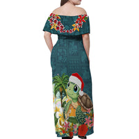 Hawaii Honu Mele Kalikimaka Off Shoulder Maxi Dress Santa Tropical Flower Aloha Summer Turquoise Version LT03 - Polynesian Pride
