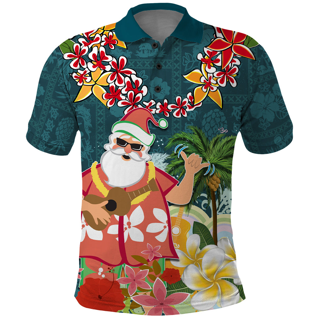 Hawaii Honu Mele Kalikimaka Polo Shirt Santa Tropical Flower Aloha Summer Turquoise Version LT03 Turquoise - Polynesian Pride