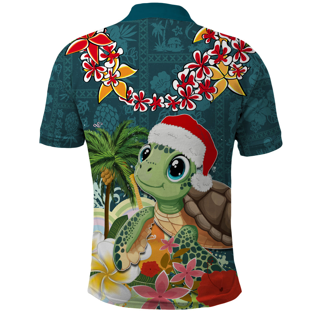 Hawaii Honu Mele Kalikimaka Polo Shirt Santa Tropical Flower Aloha Summer Turquoise Version LT03 - Polynesian Pride