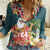 Hawaii Honu Mele Kalikimaka Women Casual Shirt Santa Tropical Flower Aloha Summer Turquoise Version LT03 Female Turquoise - Polynesian Pride