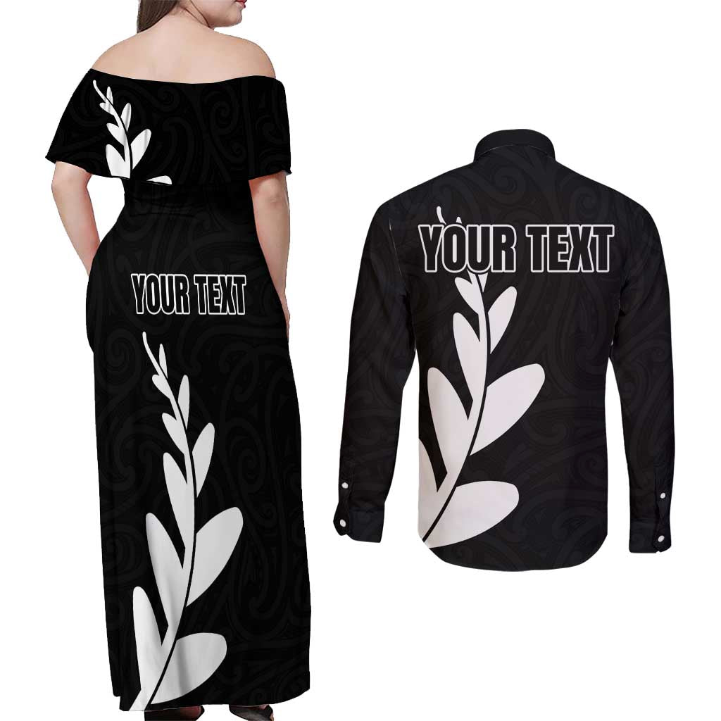 Personalised New Zealand Canoeing Special Jersey Couples Matching Off Shoulder Maxi Dress and Long Sleeve Button Shirt