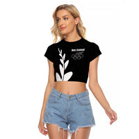 Personalised New Zealand Canoeing Special Jersey Raglan Cropped T Shirt LT03 Female Black - Polynesian Pride