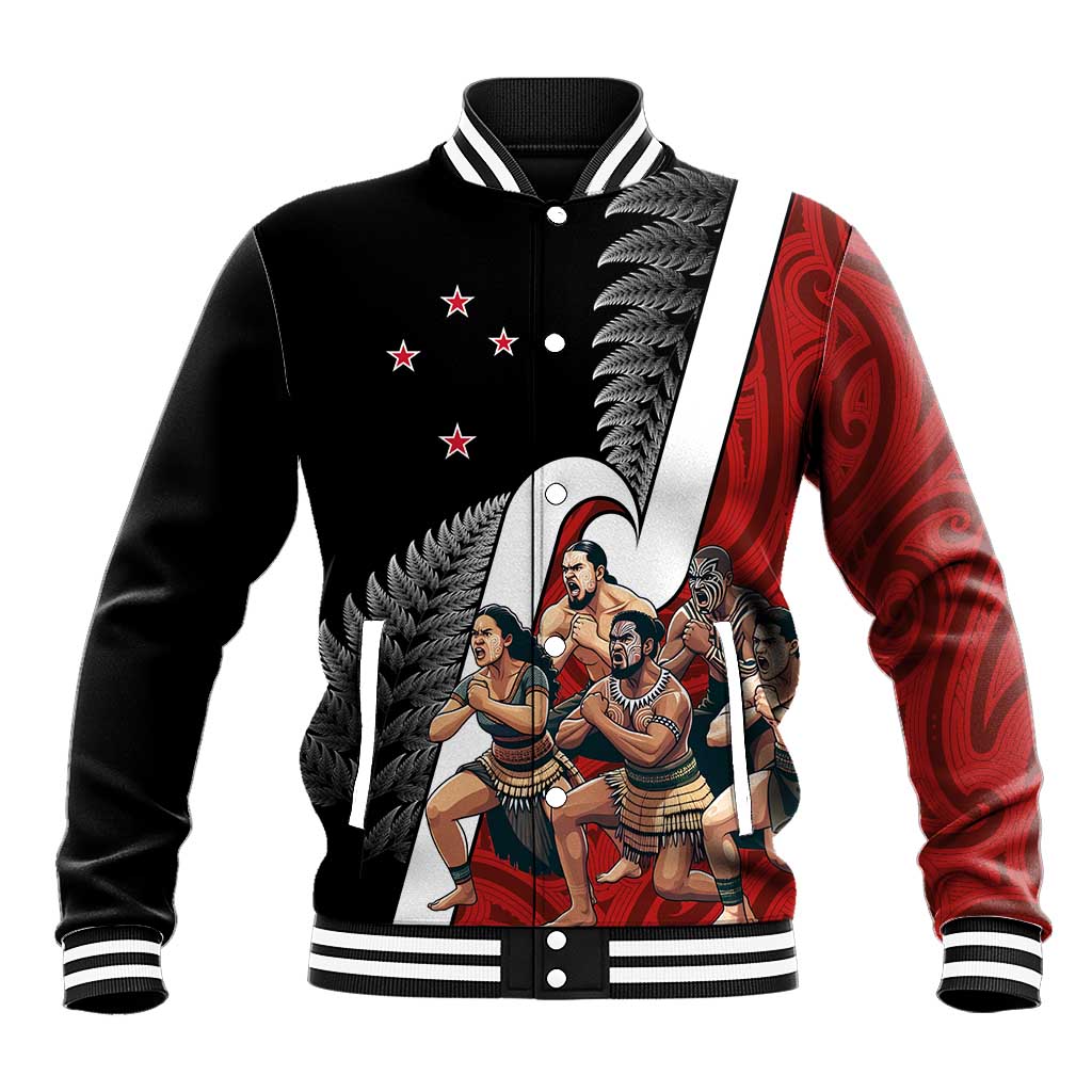 New Zealand Te Matatini Baseball Jacket Kapa Haka and Silver Fern - Maori Art Pattern