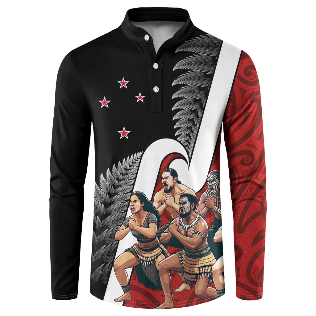 New Zealand Te Matatini Button Sweatshirt Kapa Haka and Silver Fern - Maori Art Pattern