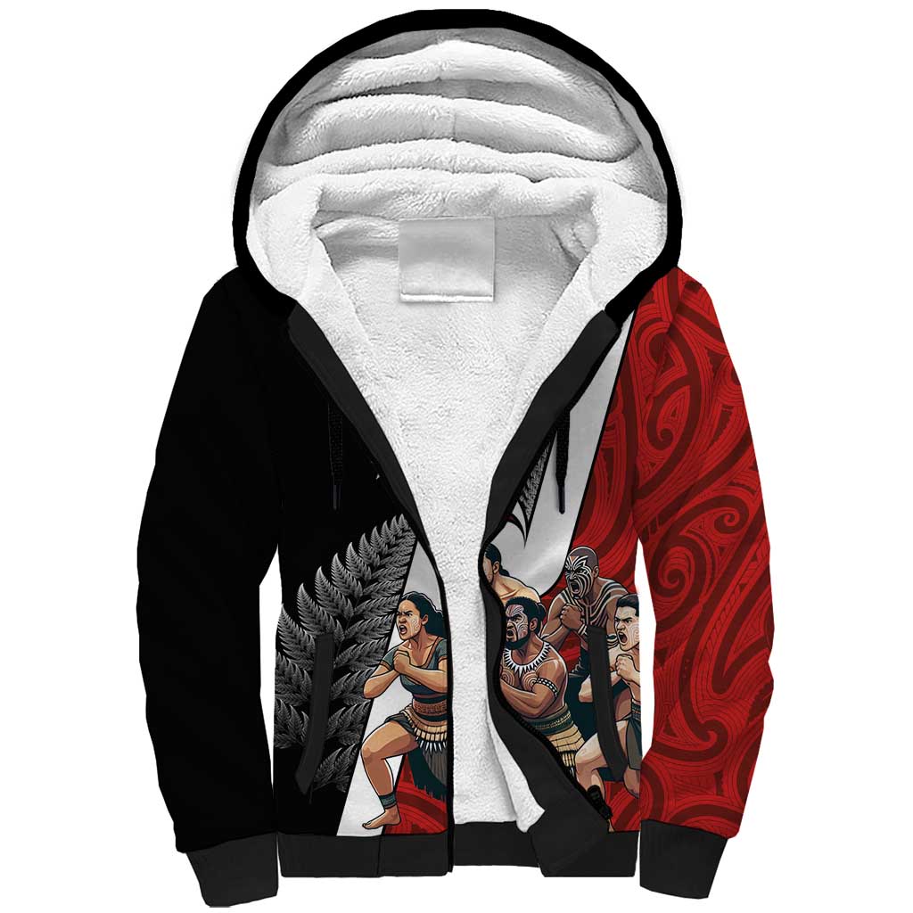 New Zealand Te Matatini Sherpa Hoodie Kapa Haka and Silver Fern - Maori Art Pattern