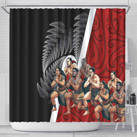 New Zealand Te Matatini Shower Curtain Kapa Haka and Silver Fern - Maori Art Pattern