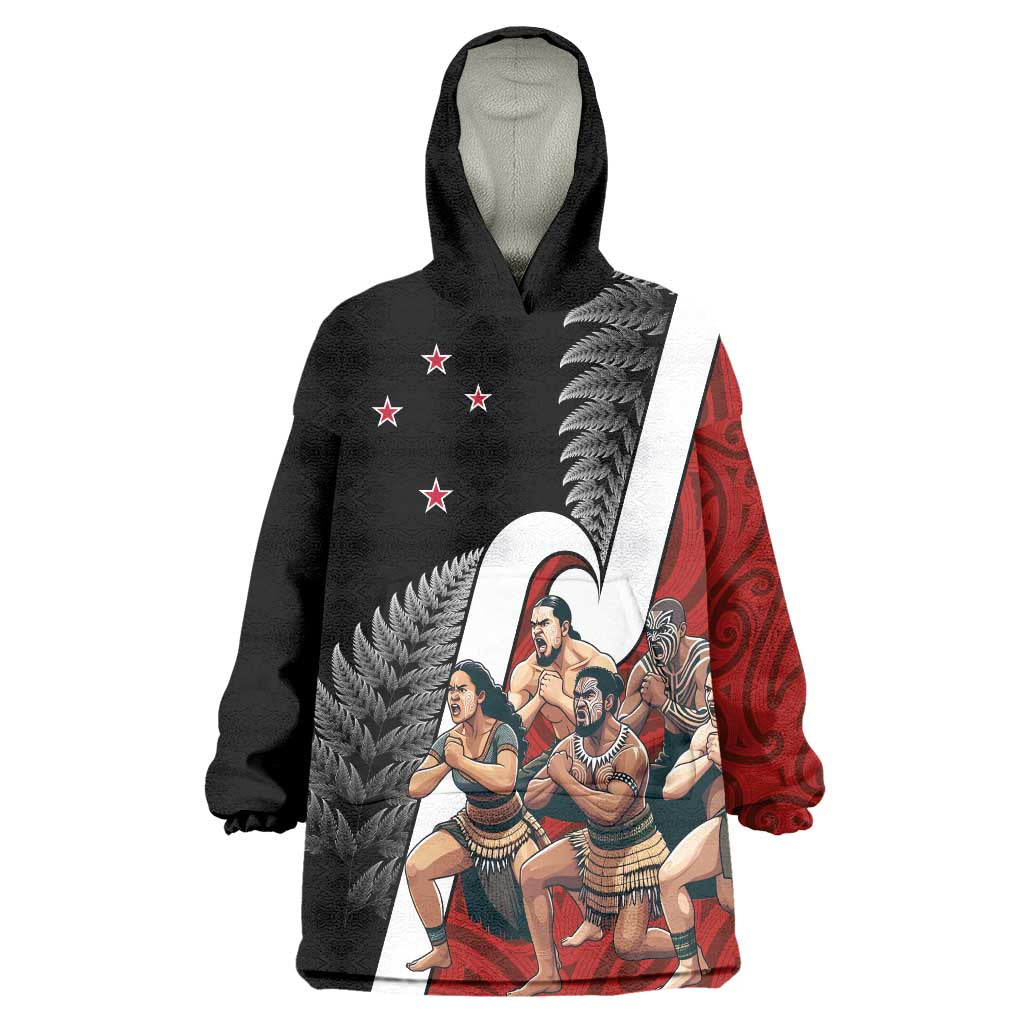 New Zealand Te Matatini Wearable Blanket Hoodie Kapa Haka and Silver Fern - Maori Art Pattern
