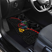 New Zealand Tui Birds Love Couple Car Mats The Heart of Silver Fern Leaves and Maori Tattoo Pattern