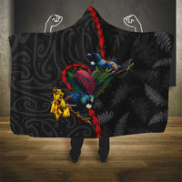 New Zealand Tui Birds Love Couple Hooded Blanket The Heart of Silver Fern Leaves and Maori Tattoo Pattern LT03 - Polynesian Pride