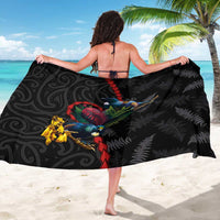 New Zealand Tui Birds Love Couple Sarong The Heart of Silver Fern Leaves and Maori Tattoo Pattern