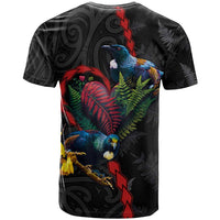 New Zealand Tui Birds Love Couple T Shirt The Heart of Silver Fern Leaves and Maori Tattoo Pattern LT03 - Polynesian Pride