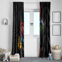 New Zealand Tui Birds Love Couple Window Curtain The Heart of Silver Fern Leaves and Maori Tattoo Pattern