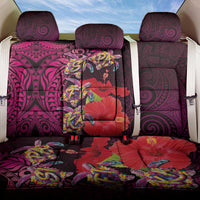Pasifika Festival Back Car Seat Cover Plumeria Turtles with Hibiscus - Polynesian Art Tattoo Pink Color