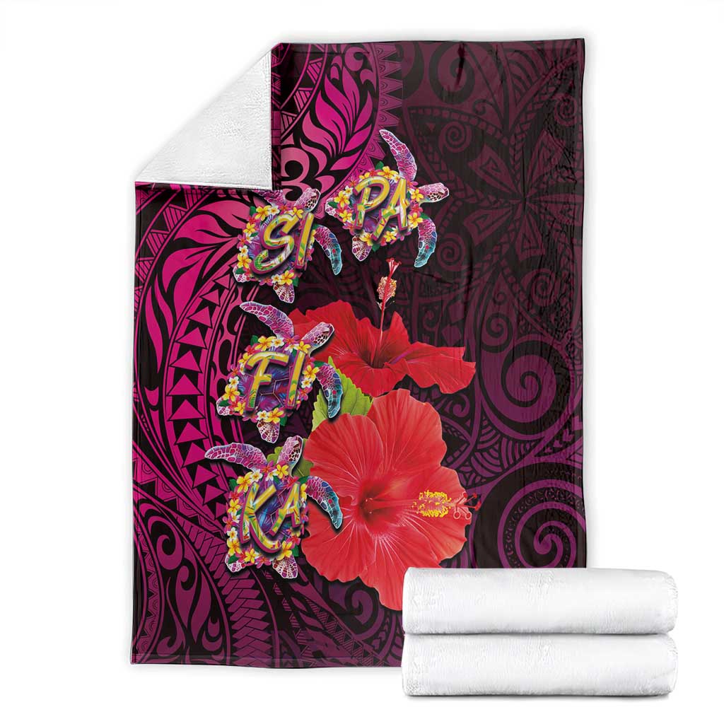 Pasifika Festival Blanket Plumeria Turtles with Hibiscus - Polynesian Art Tattoo Pink Color