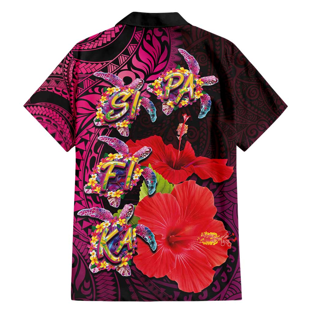 Pasifika Festival Family Matching Short Sleeve Bodycon Dress and Hawaiian Shirt Plumeria Turtles with Hibiscus - Polynesian Art Tattoo Pink Color