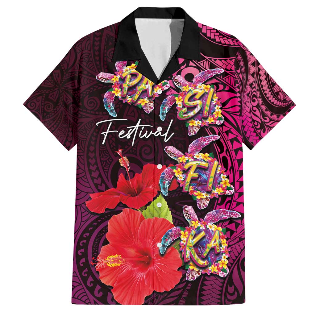 Pasifika Festival Family Matching Tank Maxi Dress and Hawaiian Shirt Plumeria Turtles with Hibiscus - Polynesian Art Tattoo Pink Color