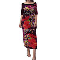 Pasifika Festival Puletasi Plumeria Turtles with Hibiscus - Polynesian Art Tattoo Pink Color