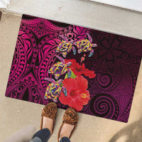 Pasifika Festival Rubber Doormat Plumeria Turtles with Hibiscus - Polynesian Art Tattoo Pink Color