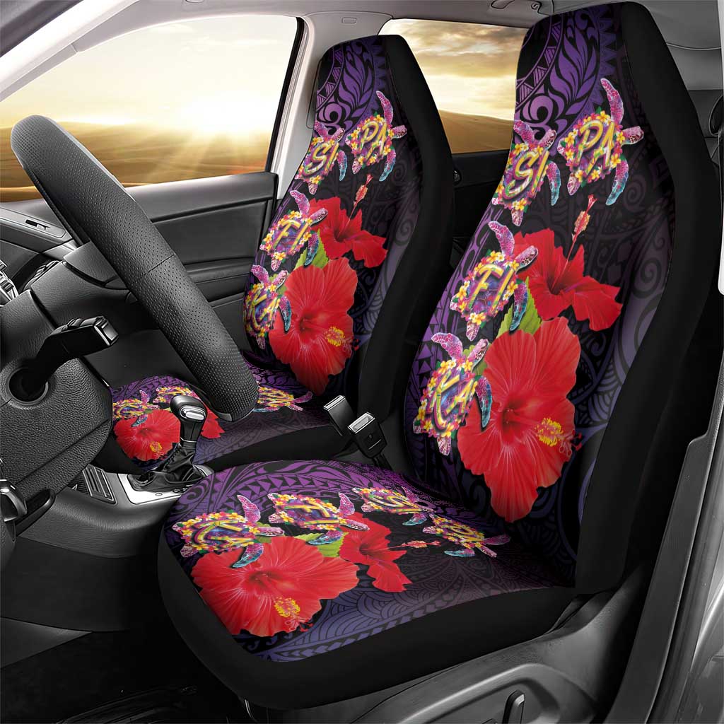 Pasifika Festival Car Seat Cover Plumeria Turtles with Hibiscus - Polynesian Art Tattoo Purple Color
