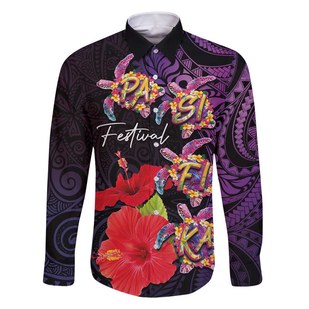 Pasifika Festival Family Matching Off Shoulder Short Dress and Hawaiian Shirt Plumeria Turtles with Hibiscus - Polynesian Art Tattoo Purple Color