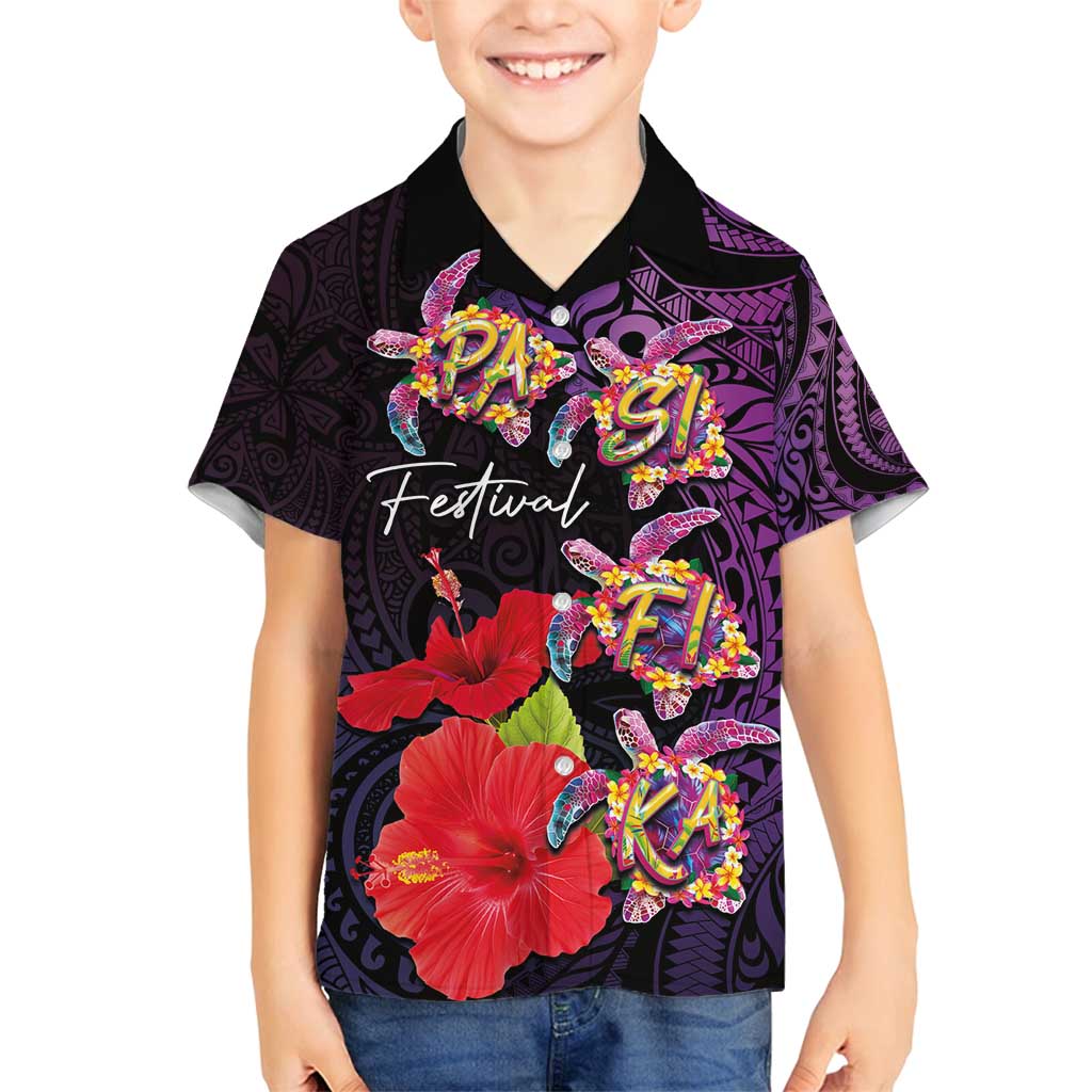 Pasifika Festival Family Matching Tank Maxi Dress and Hawaiian Shirt Plumeria Turtles with Hibiscus - Polynesian Art Tattoo Purple Color