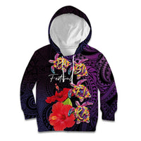 Pasifika Festival Kid Hoodie Plumeria Turtles with Hibiscus - Polynesian Art Tattoo Purple Color