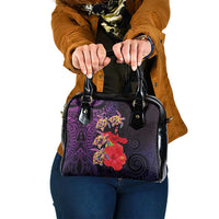 Pasifika Festival Shoulder Handbag Plumeria Turtles with Hibiscus - Polynesian Art Tattoo Purple Color