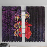 Pasifika Festival Window Curtain Plumeria Turtles with Hibiscus - Polynesian Art Tattoo Purple Color
