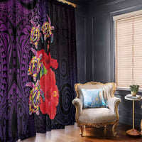 Pasifika Festival Window Curtain Plumeria Turtles with Hibiscus - Polynesian Art Tattoo Purple Color
