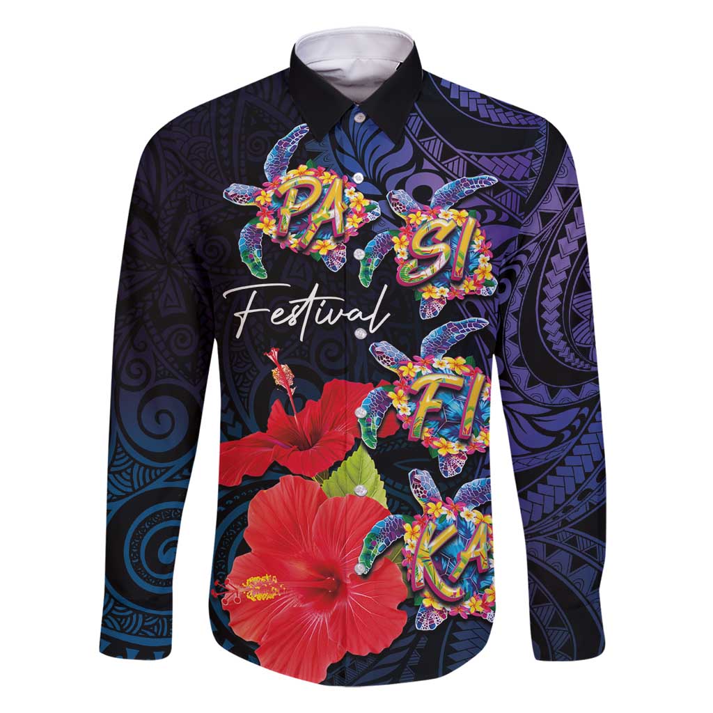 Pasifika Festival Family Matching Long Sleeve Bodycon Dress and Hawaiian Shirt Plumeria Turtles with Hibiscus - Polynesian Art Tattoo Dark Navy Color