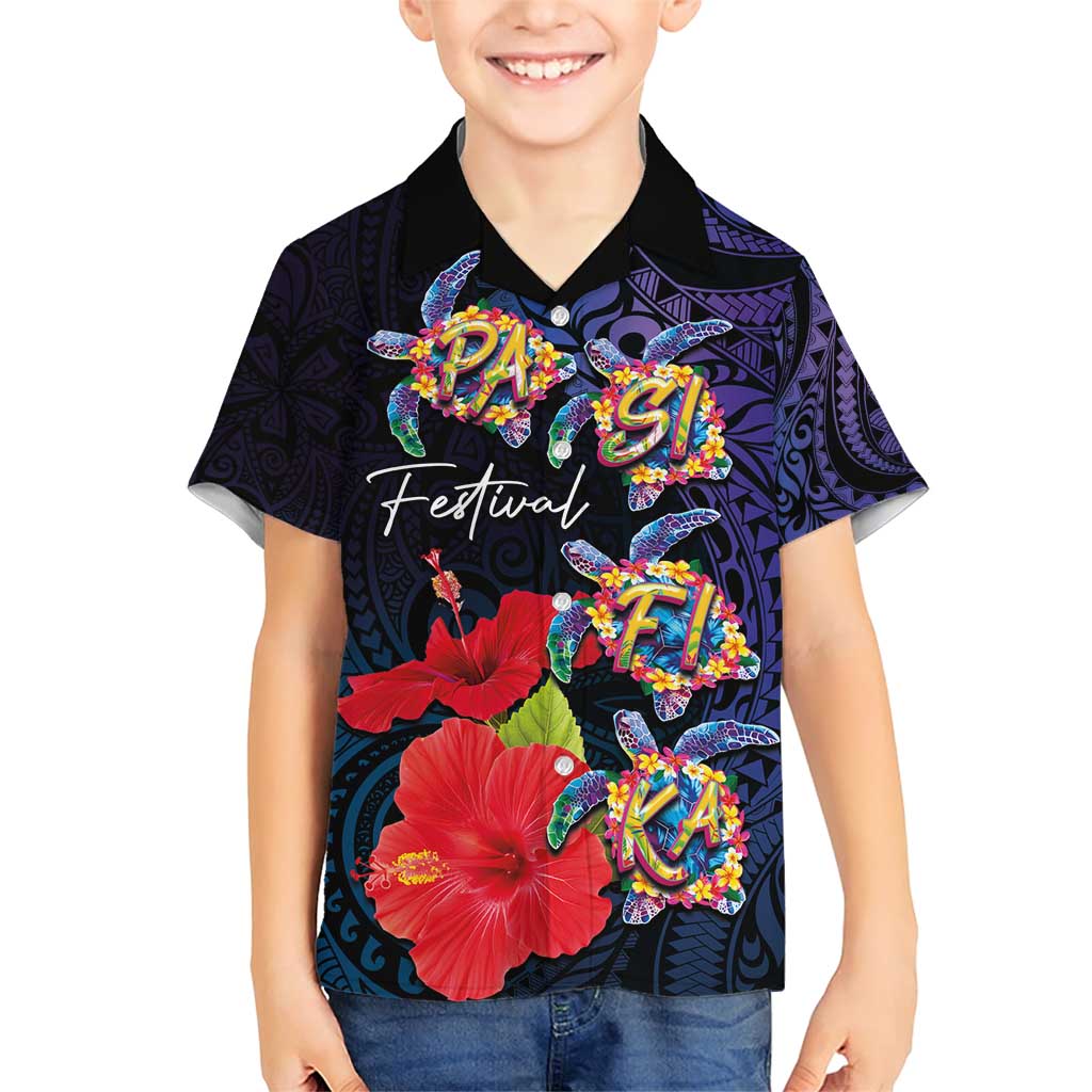 Pasifika Festival Family Matching Short Sleeve Bodycon Dress and Hawaiian Shirt Plumeria Turtles with Hibiscus - Polynesian Art Tattoo Dark Navy Color