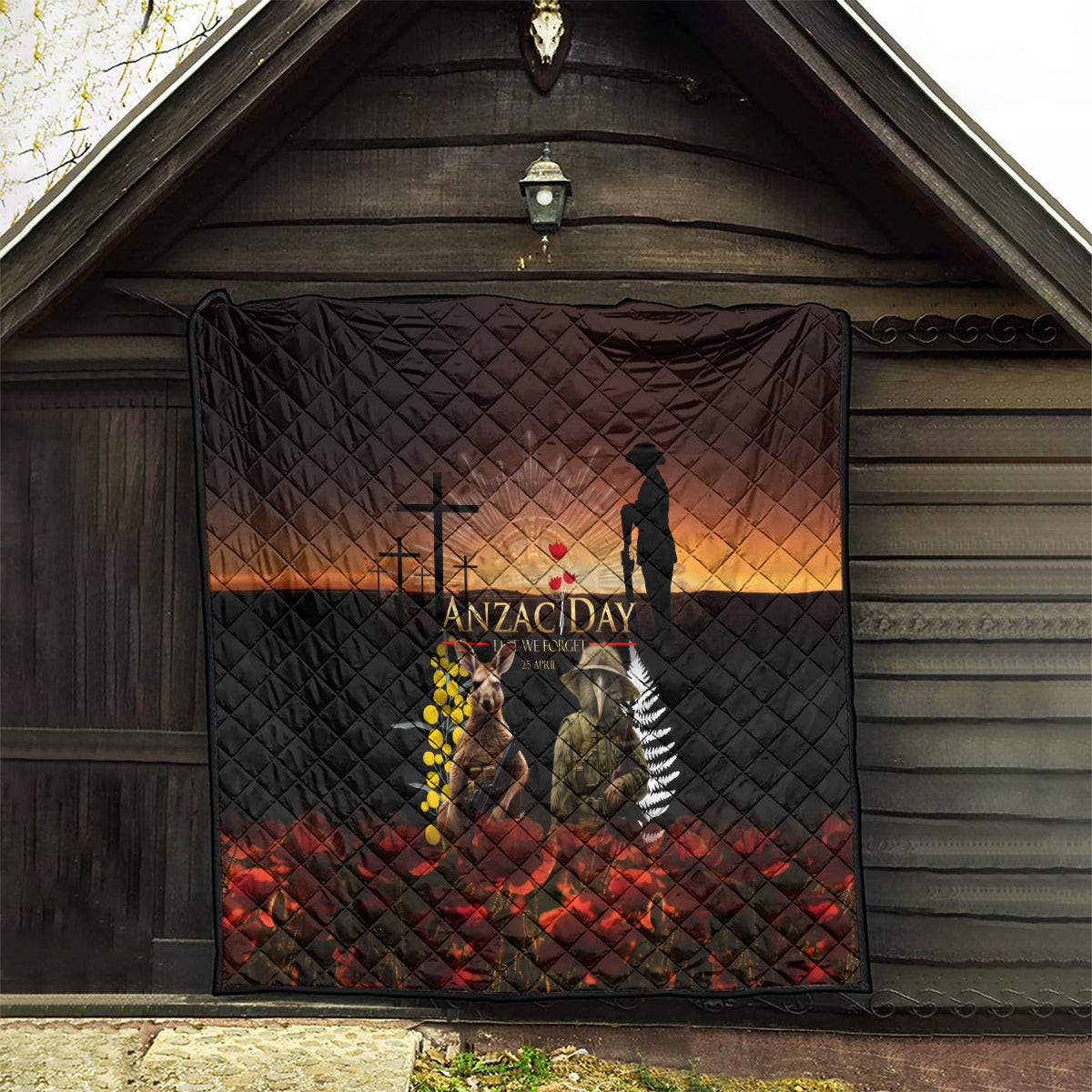 New Zealand and Australia ANZAC Day Quilt Kiwi Bird and Kangaroo Soldier LT03 - Polynesian Pride
