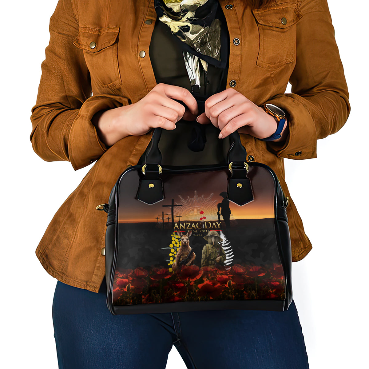 New Zealand and Australia ANZAC Day Shoulder Handbag Kiwi Bird and Kangaroo Soldier LT03 - Polynesian Pride
